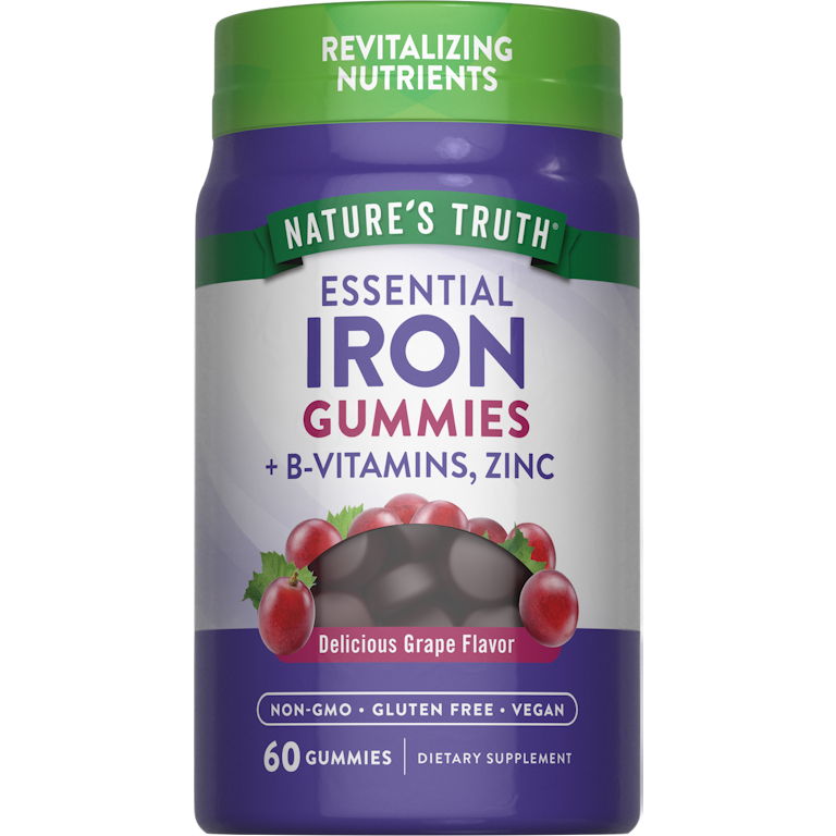 Essential Iron + B-Vitamins, Zinc, Natural Grape, 60 Gummies